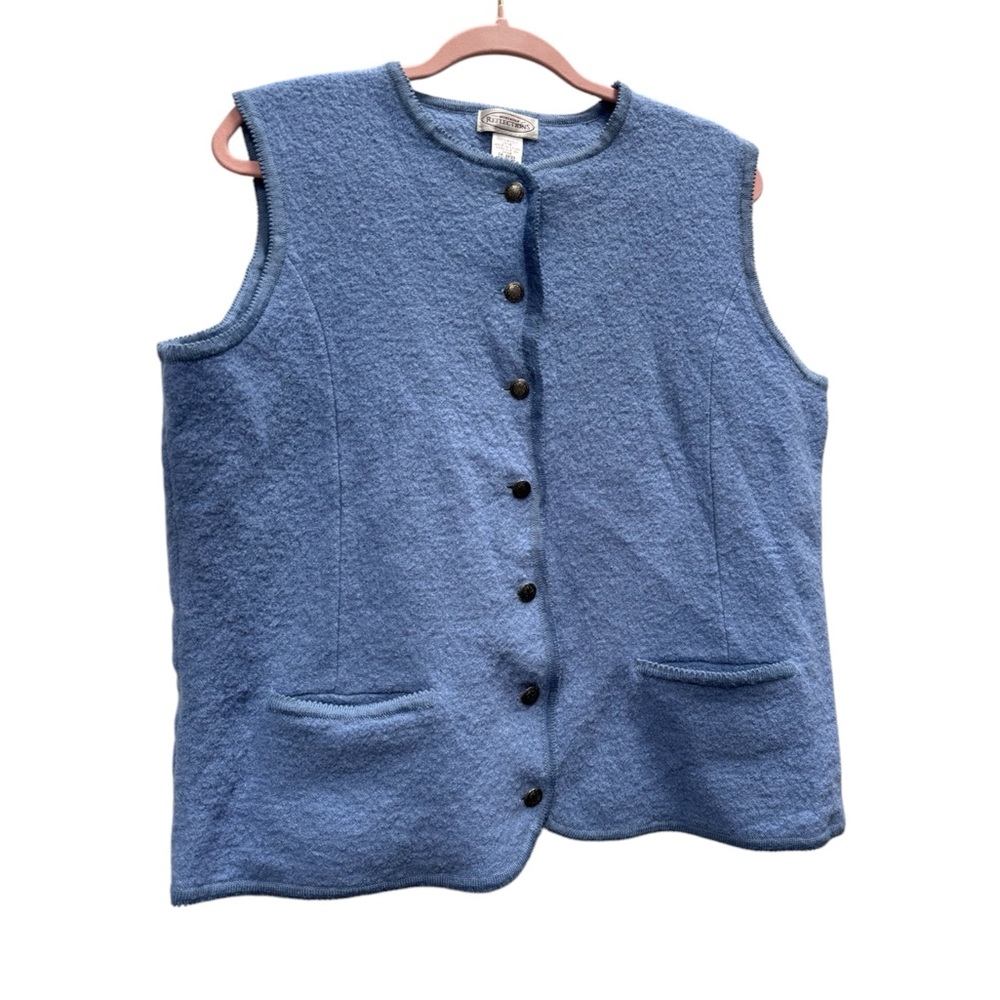 Blue vintage Button-Up Vest 100% wool
